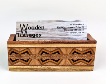 Business Card Holder Desk Countertop Organizer Home Office Kitchen Work Montana Western Natural Desk Item Handmade by Wooden Images