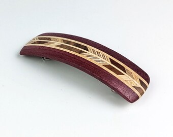 PURPLEHEART Wooden Hair Barrette French Clip Handmade by Wooden Images Missoula Montana BOHO Natural Style Fall Neutral Tones Fashion