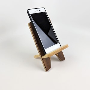 phone stand, Walnut Maple, device holder, docking stand, desktop, nightstand, countertop, handmade by Wooden Images Montana image 2