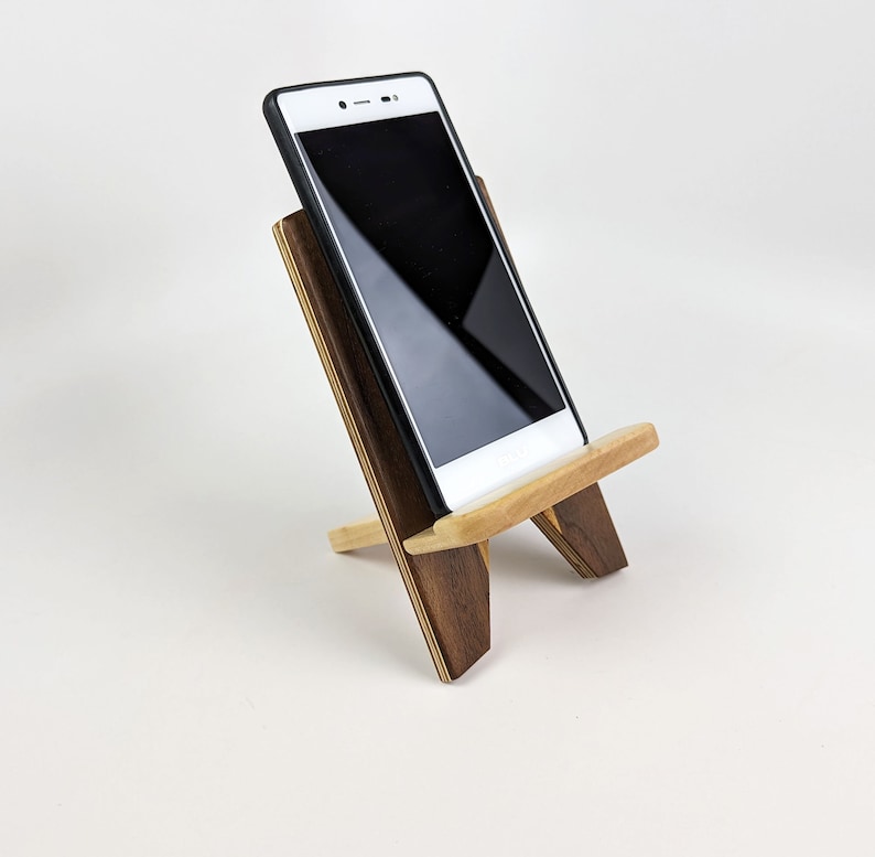 phone stand, Walnut Maple, device holder, docking stand, desktop, nightstand, countertop, handmade by Wooden Images Montana image 2