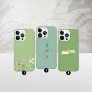Custodia per telefono minimalista verde con motivo floreale per Samsung Galaxy S24FE S23 S25 A16 A55 A56, iPhone 16e 15Pro 14 13 12 11 XR, Pixel 9Pro 8A 7A 6A