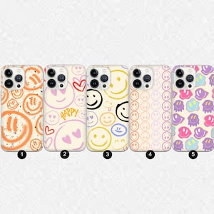 Retro Smiley Gesicht Handyhülle Graffiti Smile Fun Cover für Samsung Galaxy S24FE S23 S25 A16 A55, iPhone 16 15Pro 14 13 12, Pixel 9Pro 9 8A