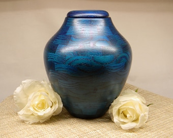 Wood Urn|Cremation Urn|Blue UrnUrn for Human Ashes|Full Size Urn|Cremate Urn|Turned Wood Urn|Funeral Urn|Cremate Urn|Funeral Urn