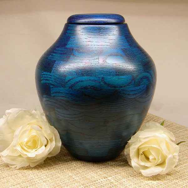 Wood Urn|Cremation Urn|Blue UrnUrn for Human Ashes|Full Size Urn|Cremate Urn|Turned Wood Urn|Funeral Urn|Cremate Urn|Funeral Urn