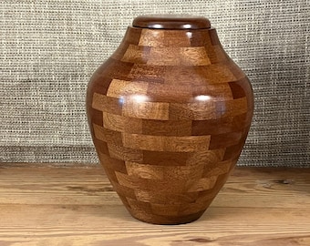 Hand Turned Adult Wood Cremation Urn: Mahogany, Full Sized (200 cubic inches), American Made