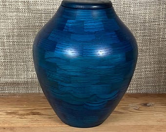 Hand Turned Red Oak Cremation Urn Blue Dyed