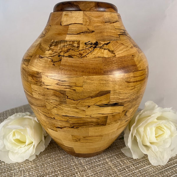 Urn|Wood Urn|Cremation Urn|Urn for Human Ashes|Full Size Urn|Cremate Urn|Turned Wood Urn|Funeral Urn|USA Product|Marble look Urn|Funeral Urn