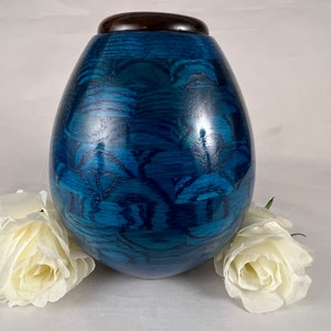 Wood Urn|Cremation Urn|Blue Urn|Urn for Human Ashes|Full Size Urn|Turned Wood Urn|Funeral Urn|American Made|Cremate Urn|Funeral Urn