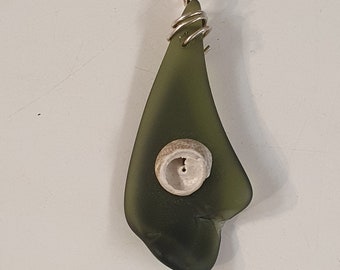 Seaglass and shell pendant