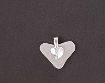 Frosted white seaglass heart pendant