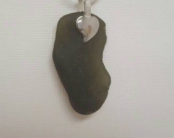 Dark Green 19th Century Seaglass Pendant