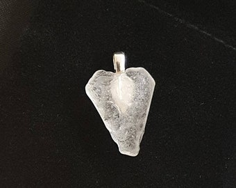 Quirky heart clear sea glass pendant