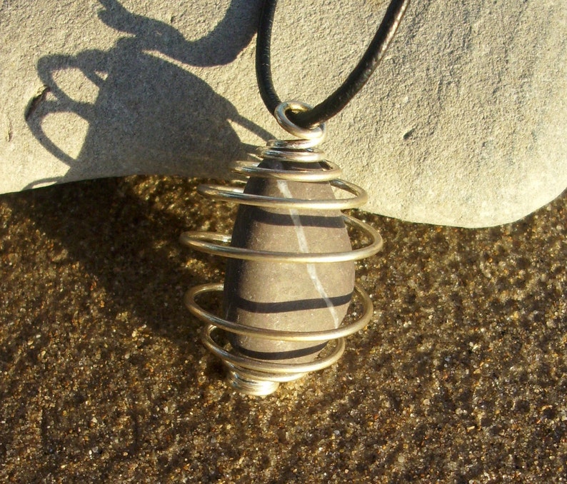 Black and White Striped Stone Caged Pendant image 1