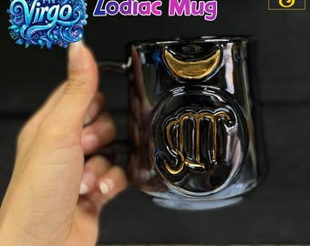 Handmade Virgo Zodiac Mug with 24K Gold Detailing | Personalized Astrology Gift, Celestial Star Sign Coffee Cup, Unique Gift for Her or Him
