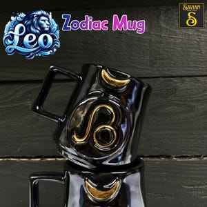 Taza del zodiaco Leo hecha a mano con pintura dorada de 24 quilates, regalo astrológico celestial para ella o para él, taza única del horóscopo para café o té, regalo astrológico