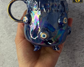 Evil Eye handgemachte Keramiktasse, 100% handgemacht, 24K Goldvergoldung, am besten für Küche, übergroße Tasse, Kaffeetasse, die beste Geschenkwahl für Love Ones