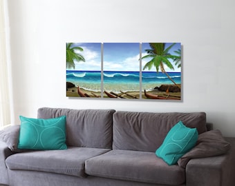 Leeward Canoe Beach, a triptych print