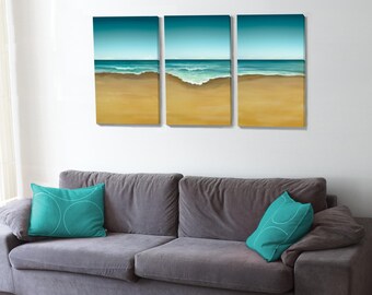 Semi Abstract Beach, a set of 3 panels, An original giclee print on canvas.