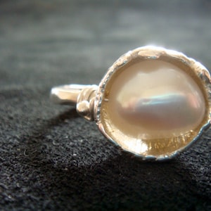 pearl ring, silver pearl ring, white pearl ring, pearl engagement ring, june birthstone pearl ring, stackable pearl ring, bridal gift