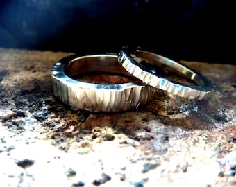 Ensemble d'alliances rustiques, 2 mm, 4 mm ou 5 mm 6 mm ... 12 mm etc., alliances assorties, bijoux de couple assortis, bague en argent sterling