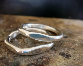simple faceted silver ring, sterling silver ring, hammered silver ring, geomatric sterling silver ring, 3mm, chunky stackable silver rings