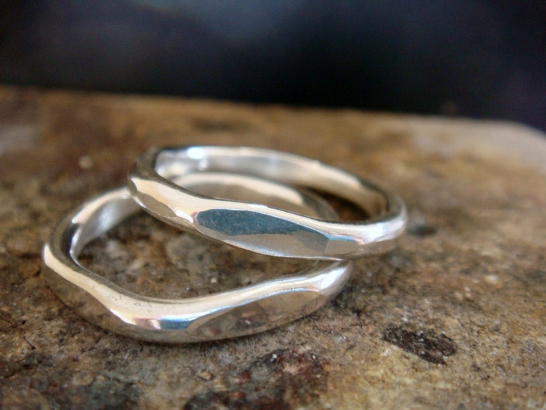 simple faceted silver ring, sterling silver ring, hammered silver ring, geomatric sterling silver ring, 3mm, chunky stackable silver rings image 1