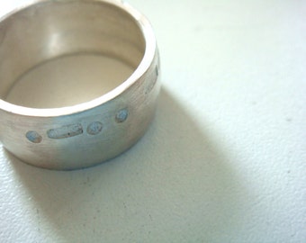 10mm wide men's wedding band, MORSE CODE, sterling silver band ring, eco silver, contemporary jewellery ring