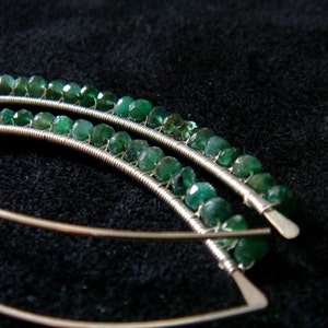 sterling silver emerald earrings -ZAMBIAN EMERALD LEAF - genuine gemstone emerald, everyday earrings green, 2&quot;, may birthstone, rustic feel