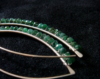sterling silver emerald earrings -ZAMBIAN EMERALD LEAF - genuine gemstone emerald, everyday earrings green, 2", may birthstone, rustic feel