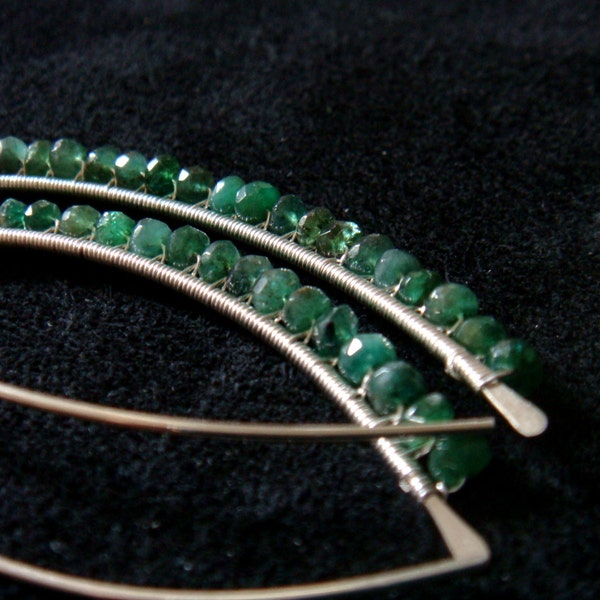 pendientes de esmeralda de plata de ley -ZAMBIAN EMERALD LEAF - esmeralda de piedra preciosa genuina, pendientes de todos los días verdes, 2 ", piedra de nacimiento de mayo, sensación rústica