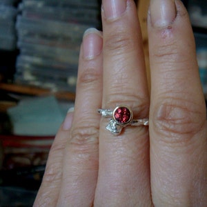 natural red garnet ring, twig engagement ring, branch engagement ring, stackable, sterling silver and 9k gold bezel, january birthstone image 5