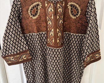 Vintage cotton kurta tunic from India male or female brown black unisex