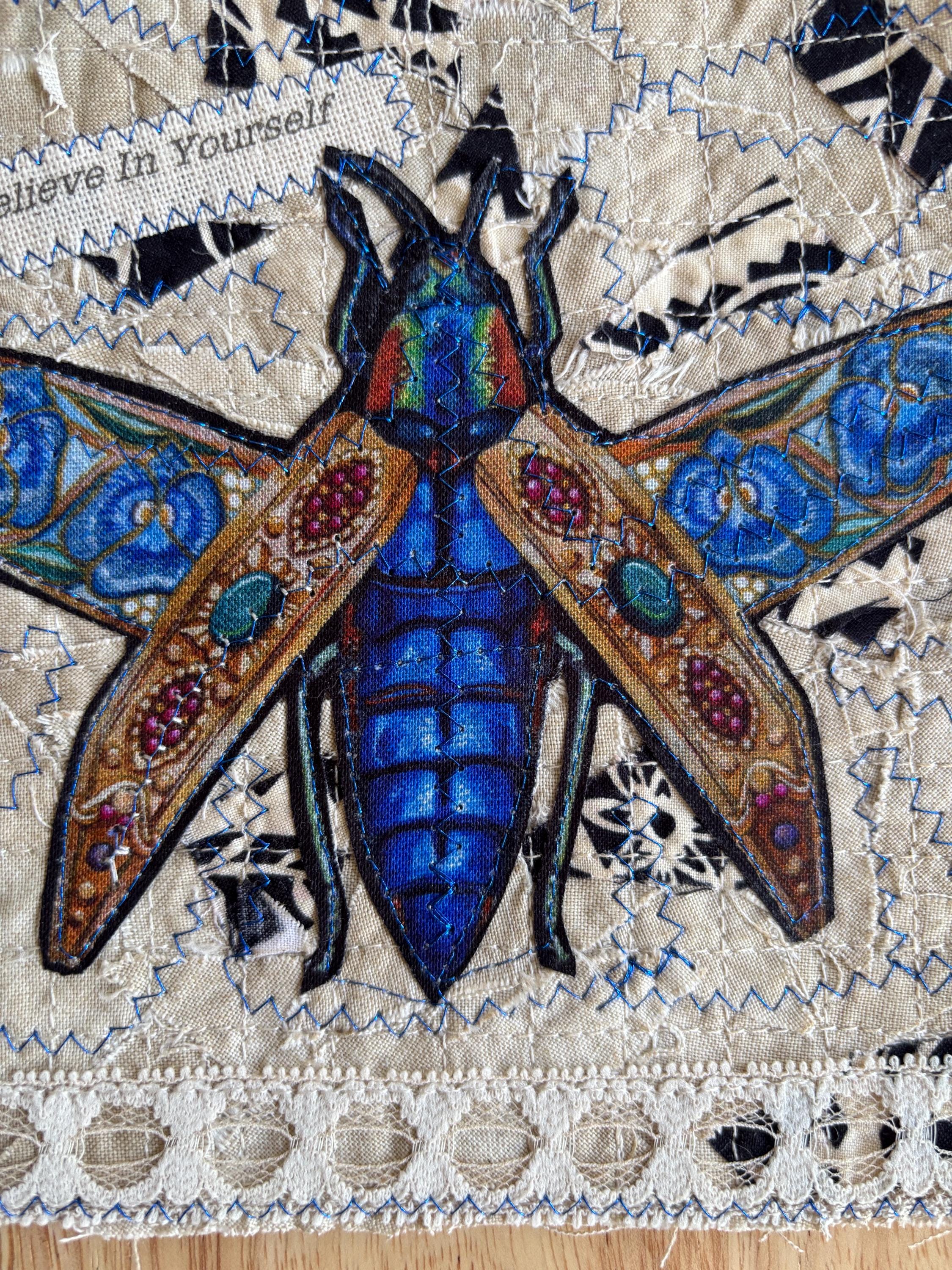 Textile Art Bugs, Dragonfly, Beetle, Blue Metallic Thread, Clothing ...