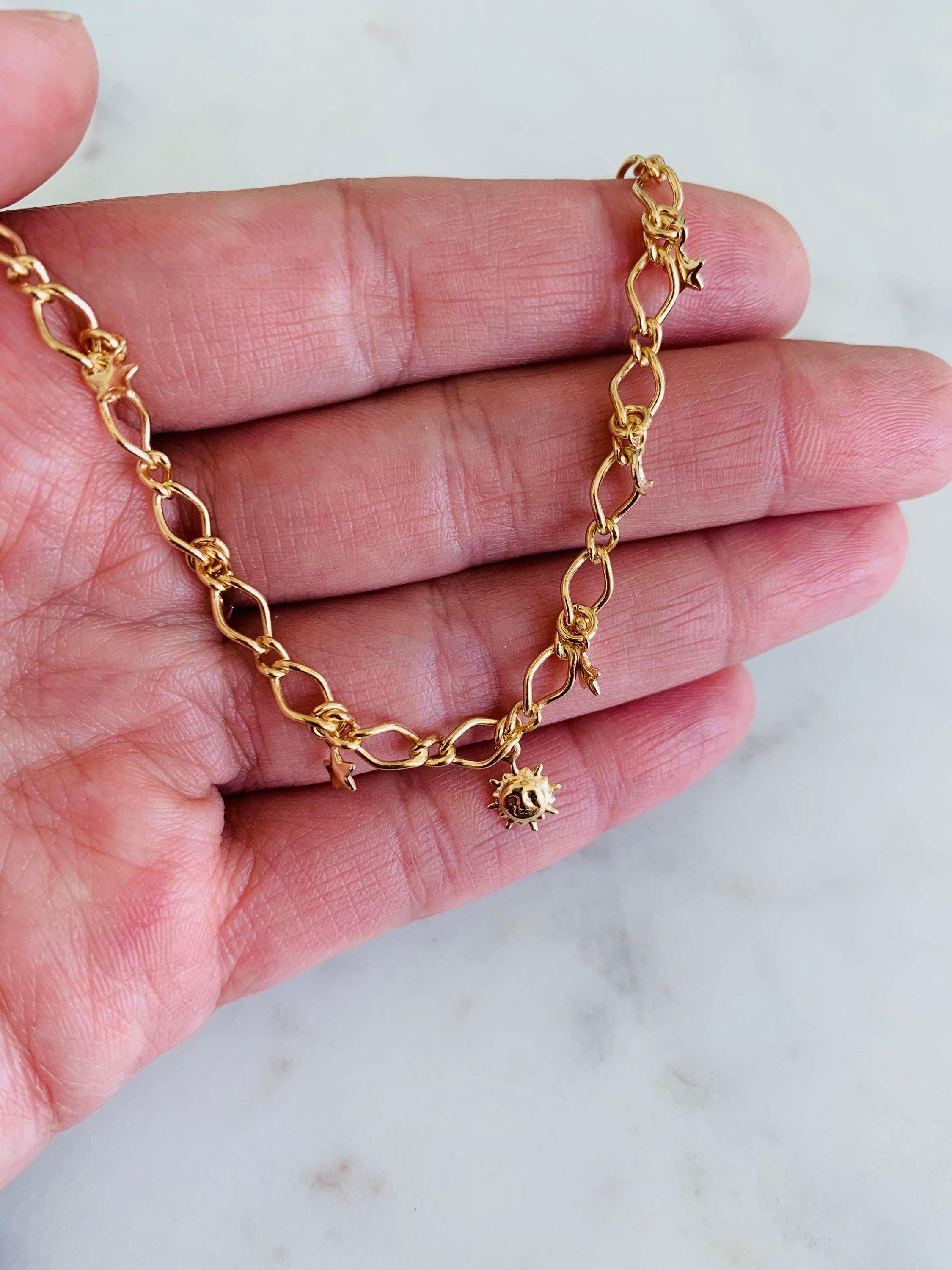 18kt Gold Filled Anklet Multi Charm Anklet Chain Anklet Etsy Israel