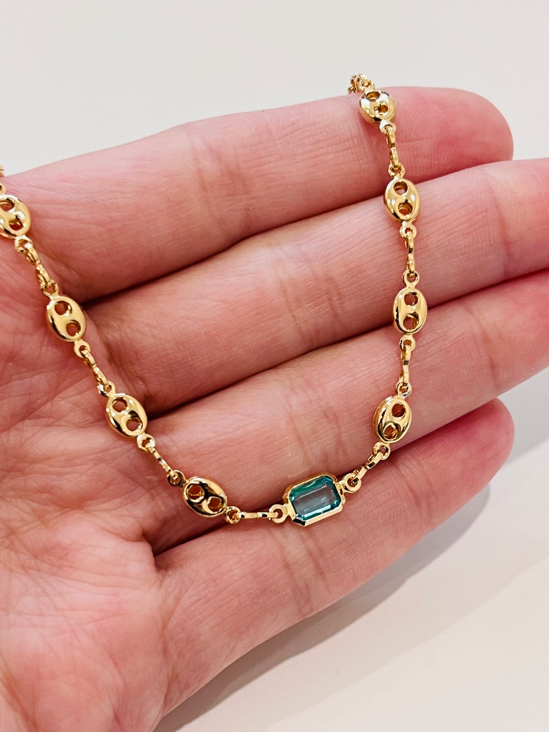 Gold Filled Necklace, Gold Filled Gemstone Necklace, Puff Link Chain