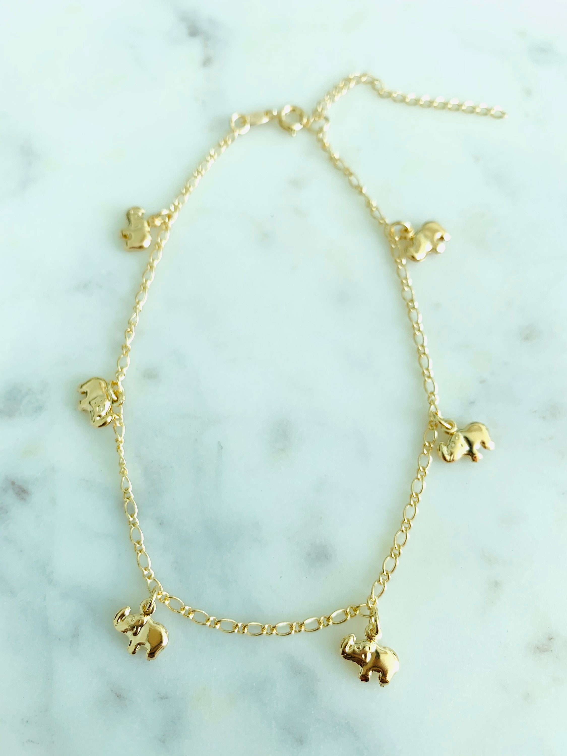 18kt Gold Filled Anklet Elephant Anklet Chain Anklet Gold Etsy