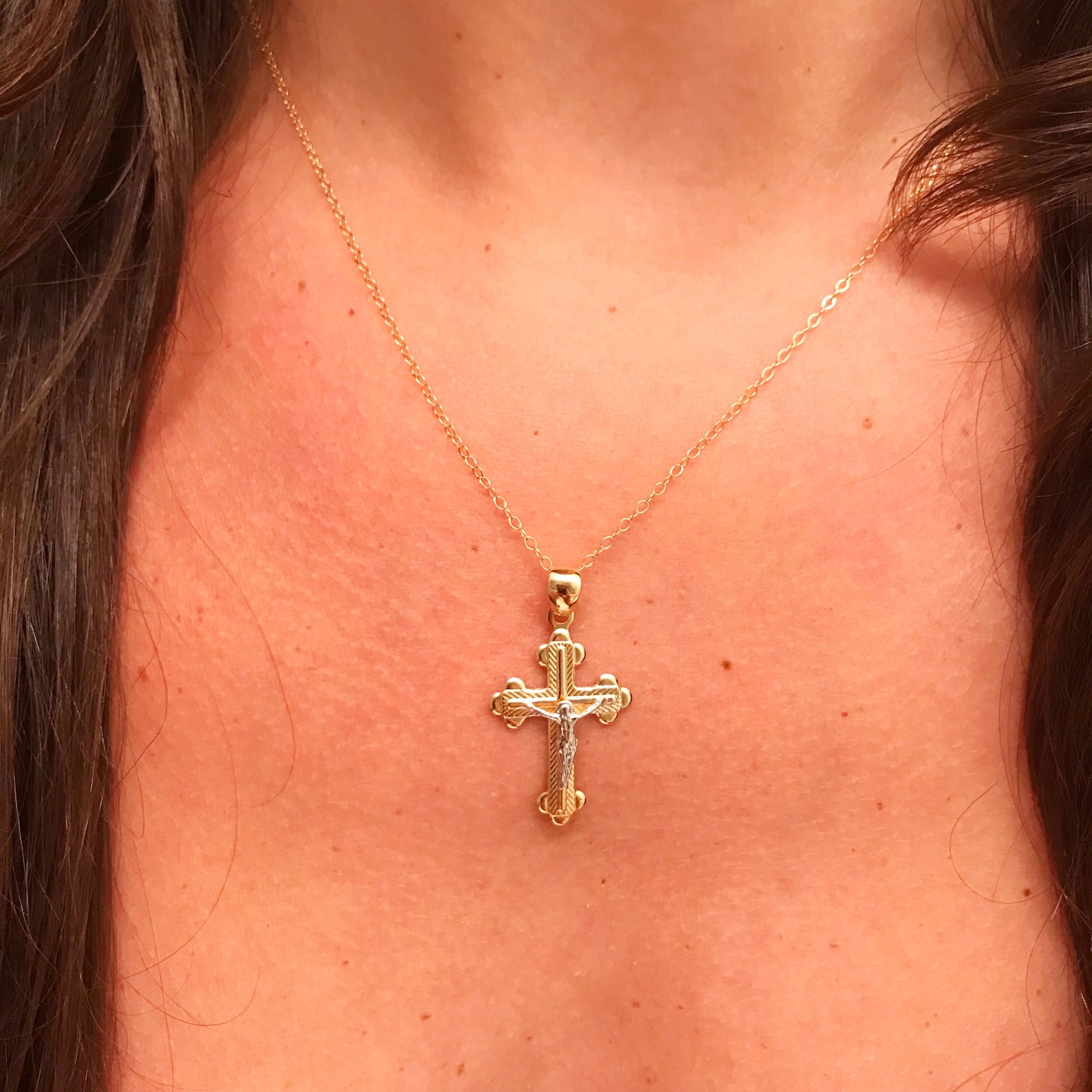 Cross Necklace Dainty Gold Cross Tiny Cross Necklace Etsy
