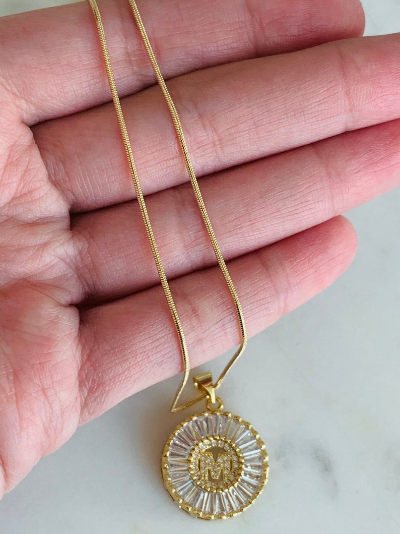 Figaro Necklace Personalize Jewelry Gold Filled Initial Necklace Personalized Gift, Figaro Chain Letter Necklace CZ Initial Necklace