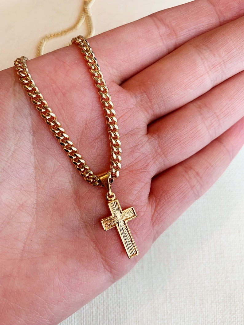 Necklace with Cross Curb Chain Cross Necklace Gold Filled Necklace Mens Necklace Mens Gift Men/'s Chain Mens Jewelry Jewelry for Men