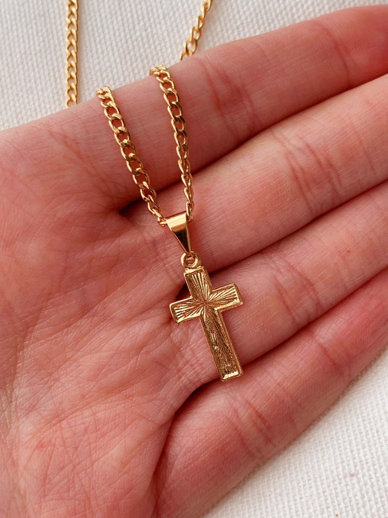 Men's Chain Cross Necklace Curb Chain Gold Filled Etsy
