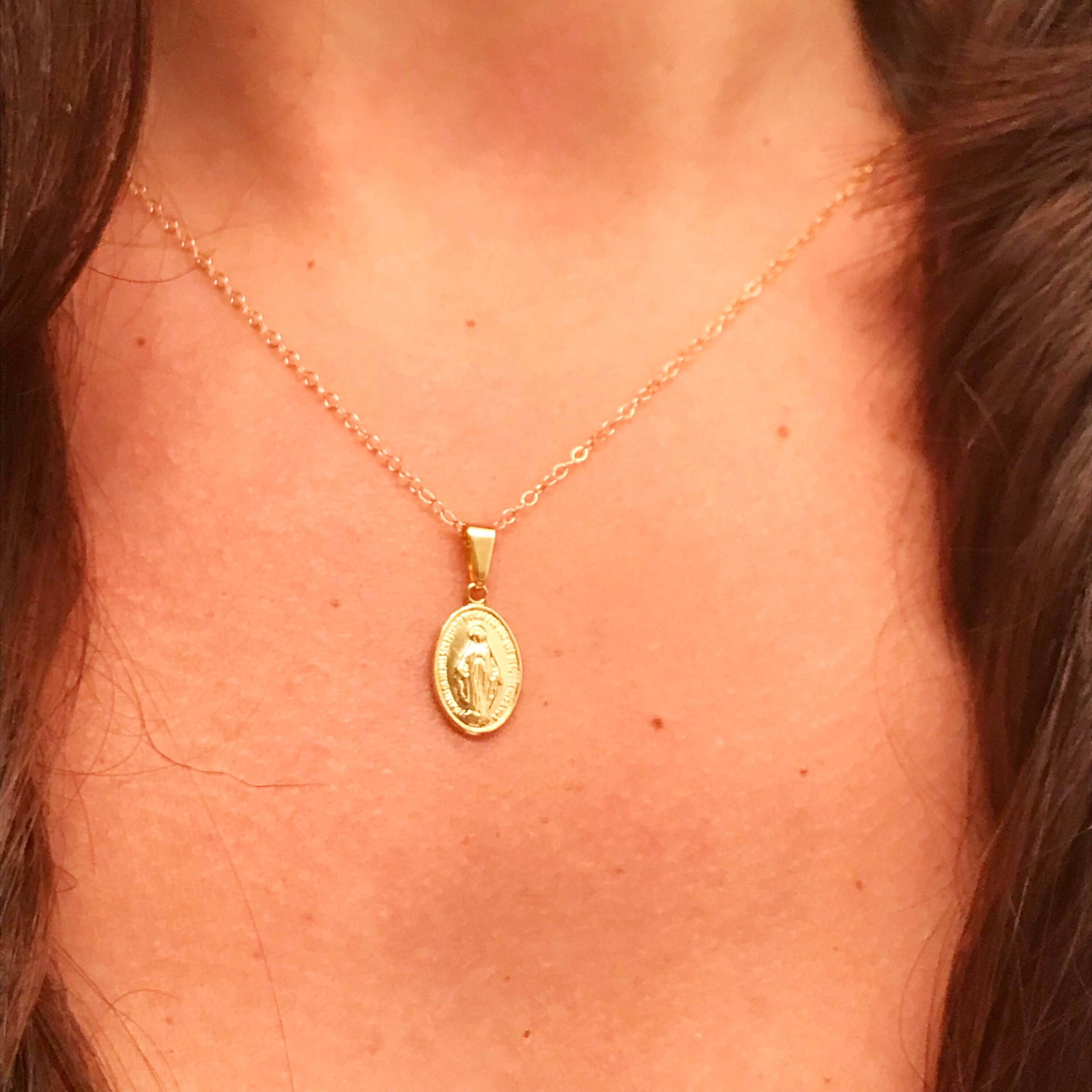 Virgin Mary Necklace Mother Mary Necklace Dainty Gold Etsy