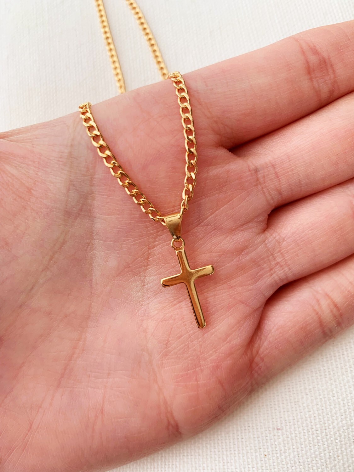 Men's Chain Cross Necklace Curb Chain 