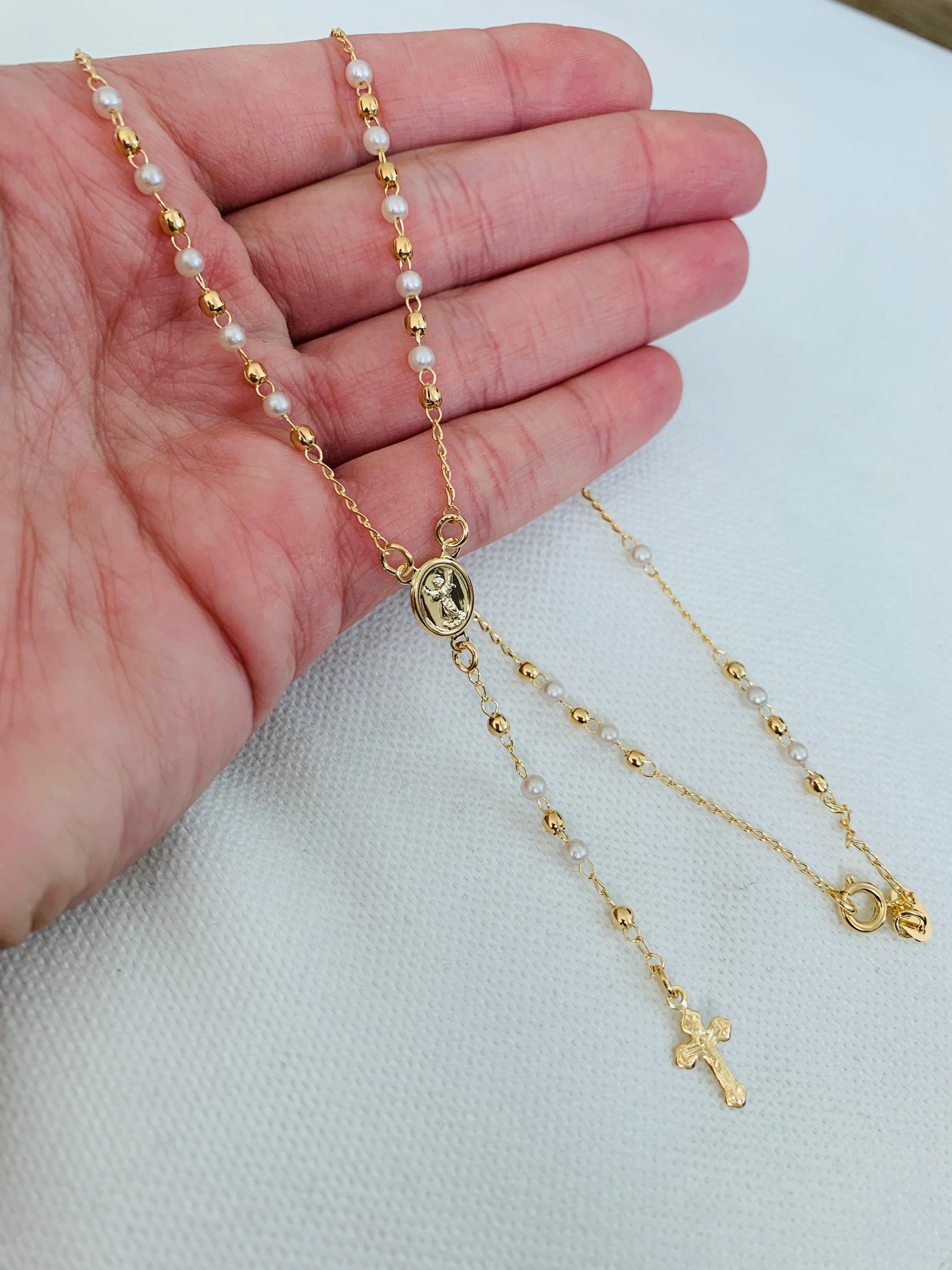 Buy Pearl Rosary Beads, Gold Rosary, Catholic Rosary, Pearl Prayer Beads,  Confirmation Gift, Christian Jewelry, Wedding Jewelry Online in India - Etsy