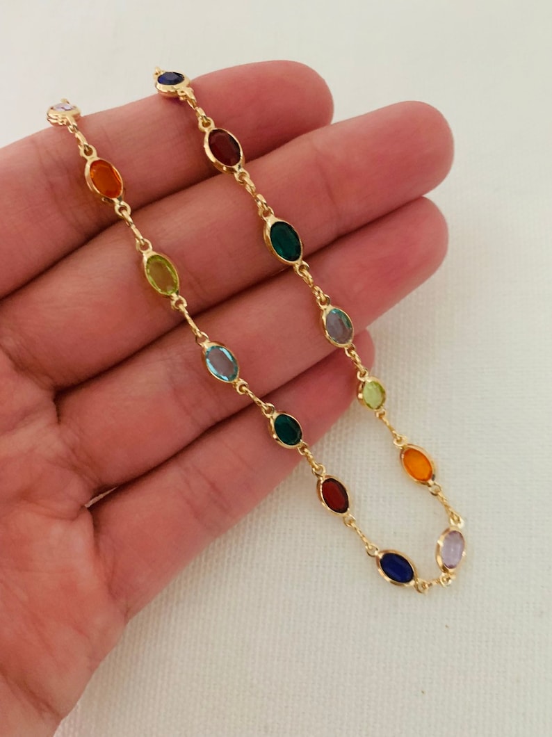 Gold Filled Gemstone Chain Anklet Gold Layering Anklet Gold Etsy