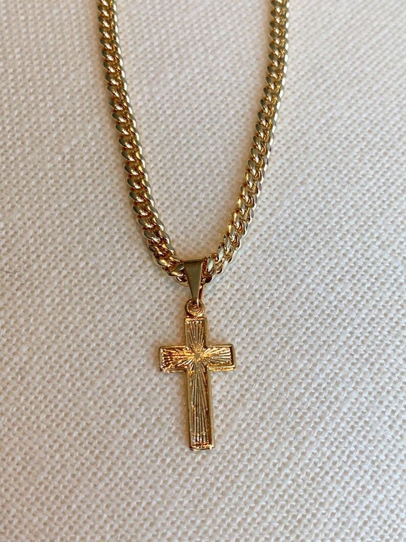 Necklace with Cross Curb Chain Cross Necklace Gold Filled Necklace Mens Necklace Mens Gift Men/'s Chain Mens Jewelry Jewelry for Men