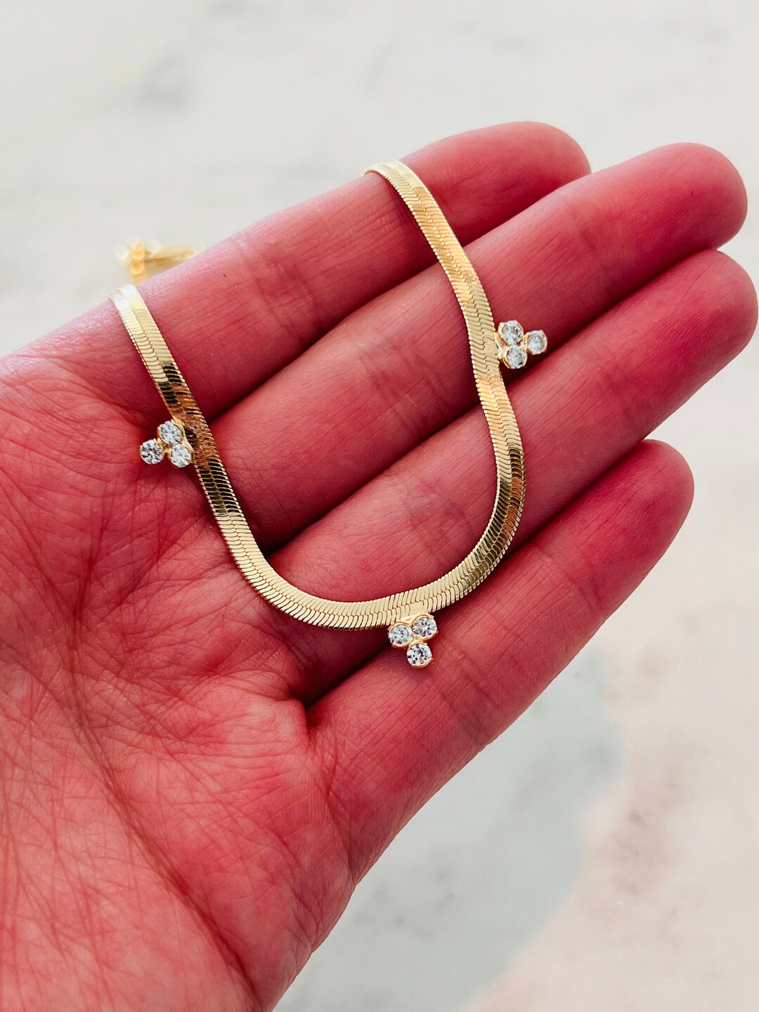 CZ Herringbone Chain, Gold Filled Necklace, Delicate Necklace, Gold