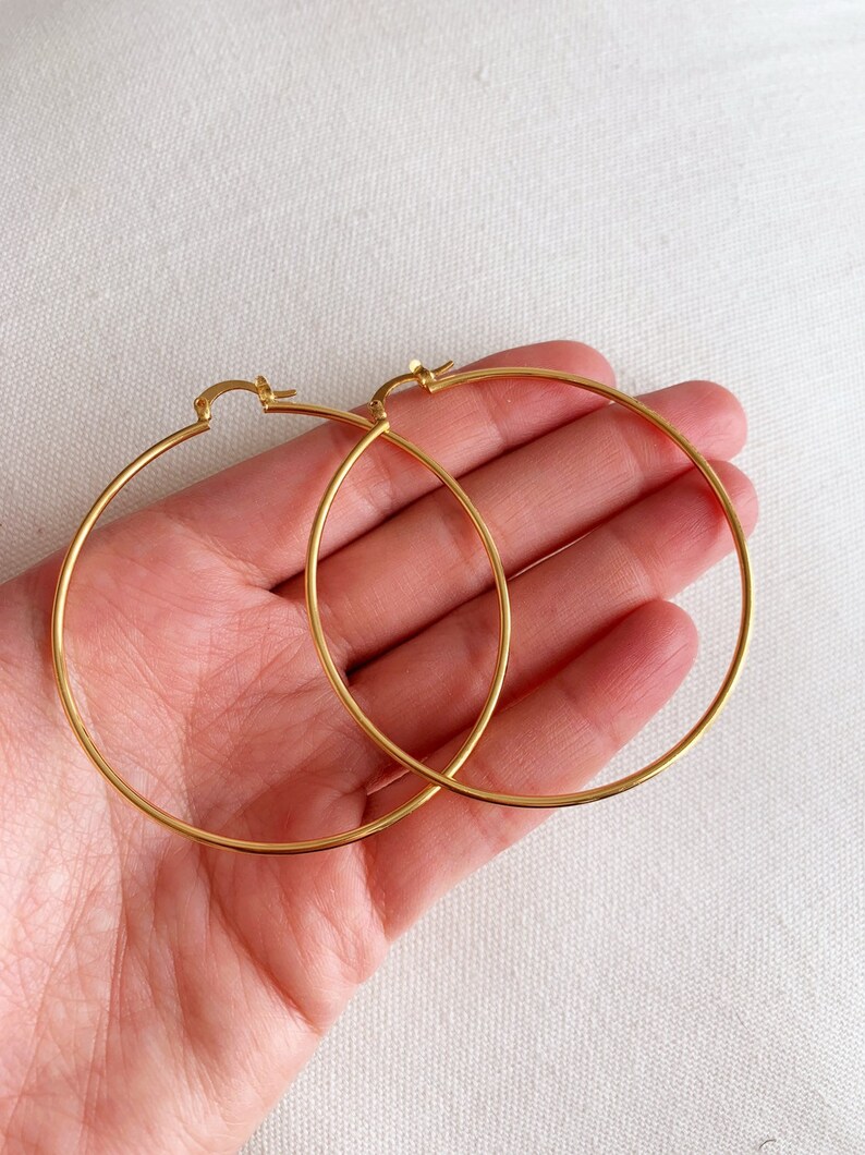 Thin Gold Hoop Earrings Large Hoop Earrings Gold Filled Etsy