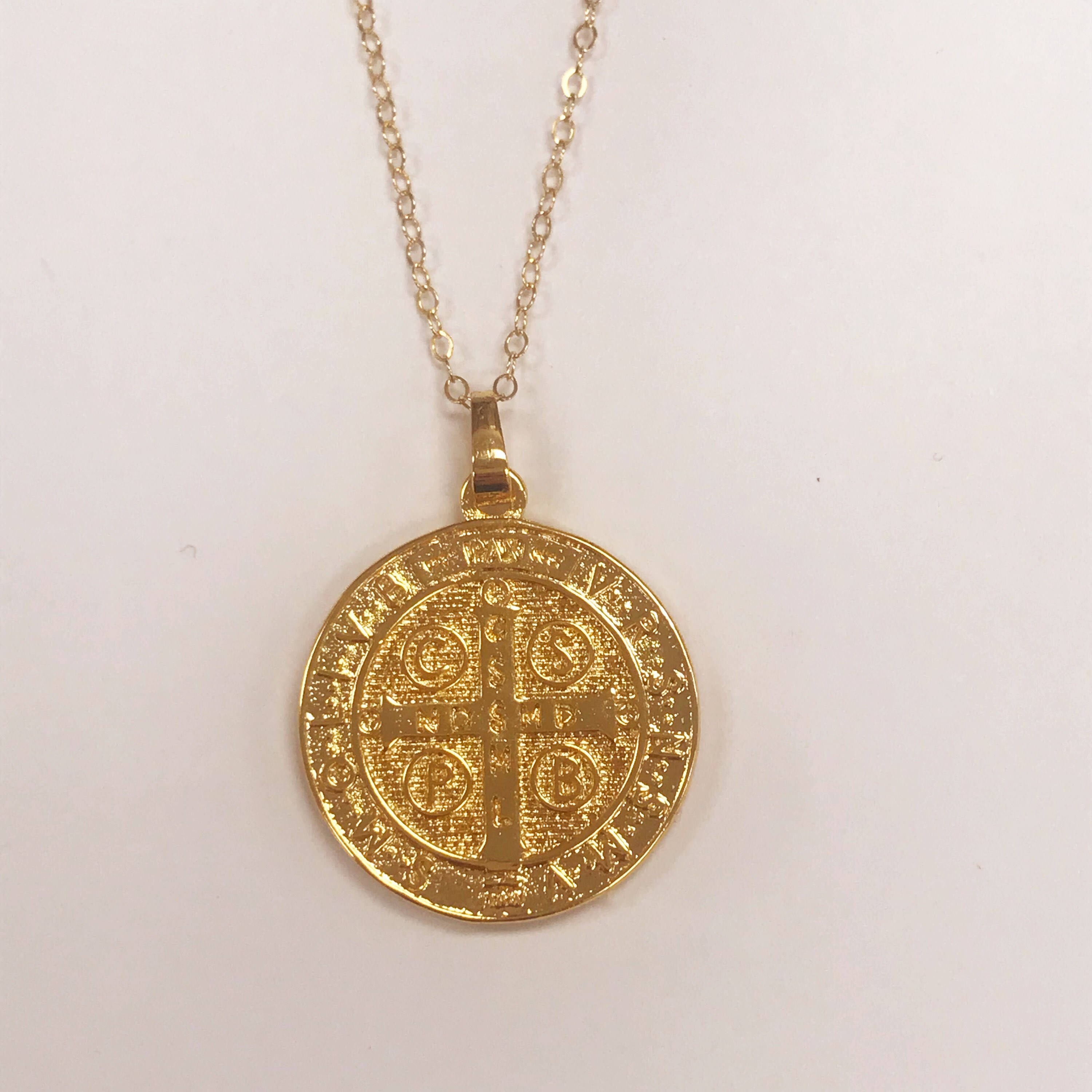 Circle Coin Necklace St Benedict Necklace Religious Necklace