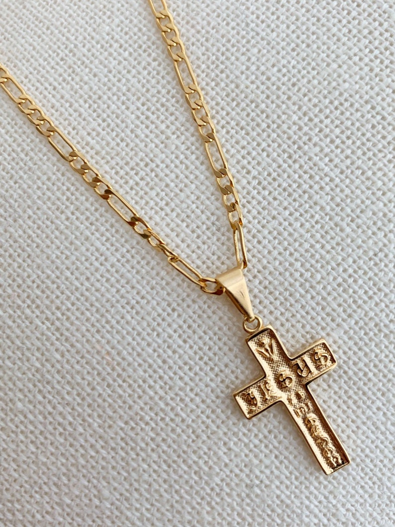Cross Necklace Figaro Chain Gold Filled Necklace Necklace | Etsy