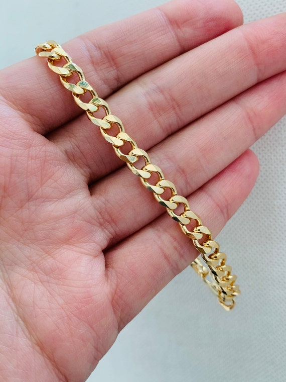 18k Gold Cuban Link Chain Bracelet Gold Curb Chain Bracelet -  Denmark